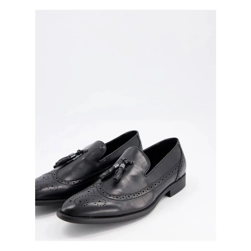 Asos- Brogue Loafers In Black Faux Leather With Tassel