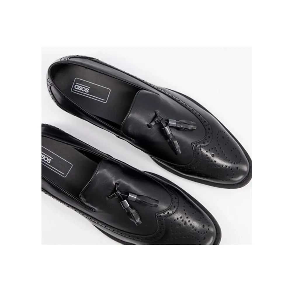 Asos- Brogue Loafers In Black Faux Leather With Tassel