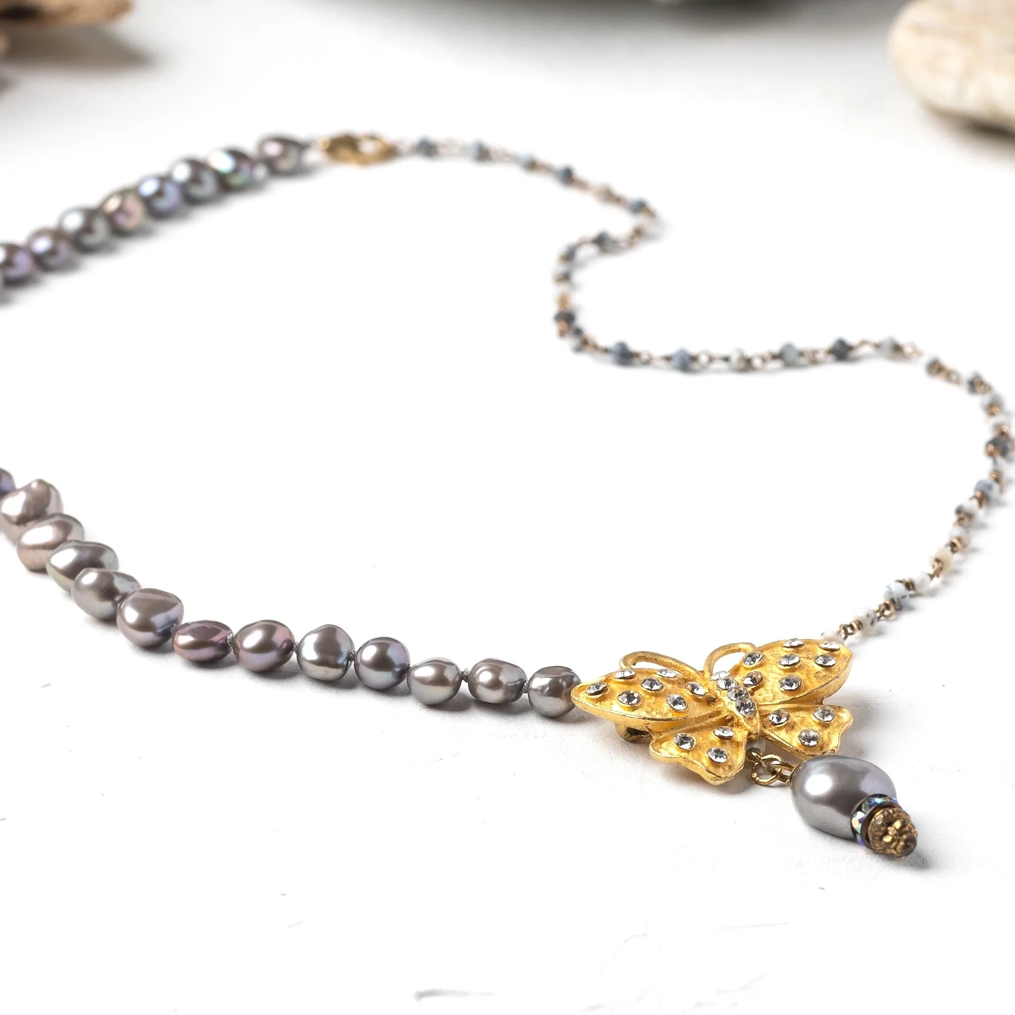 Butterfly Button Pearl Necklace
