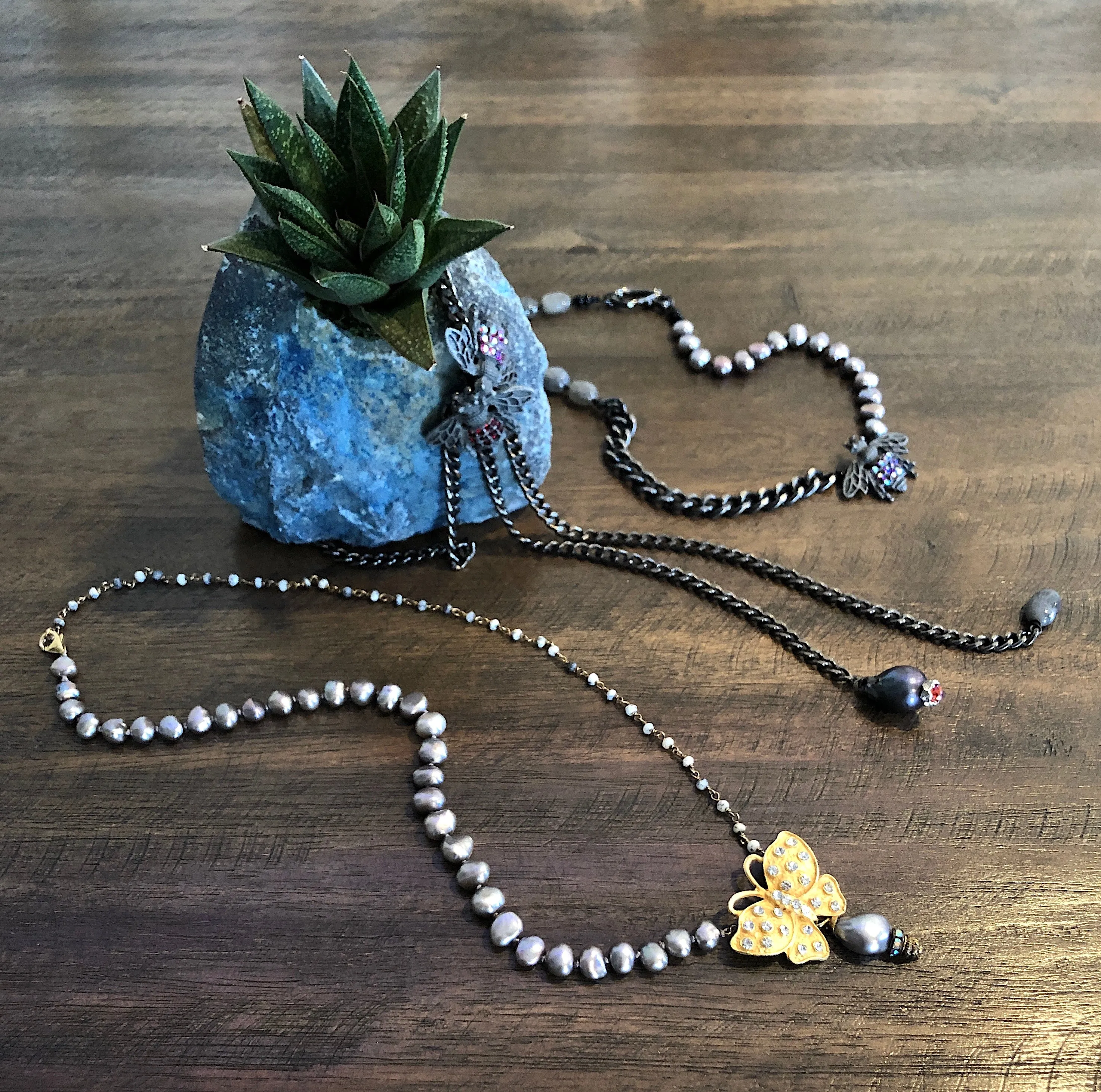 Butterfly Button Pearl Necklace