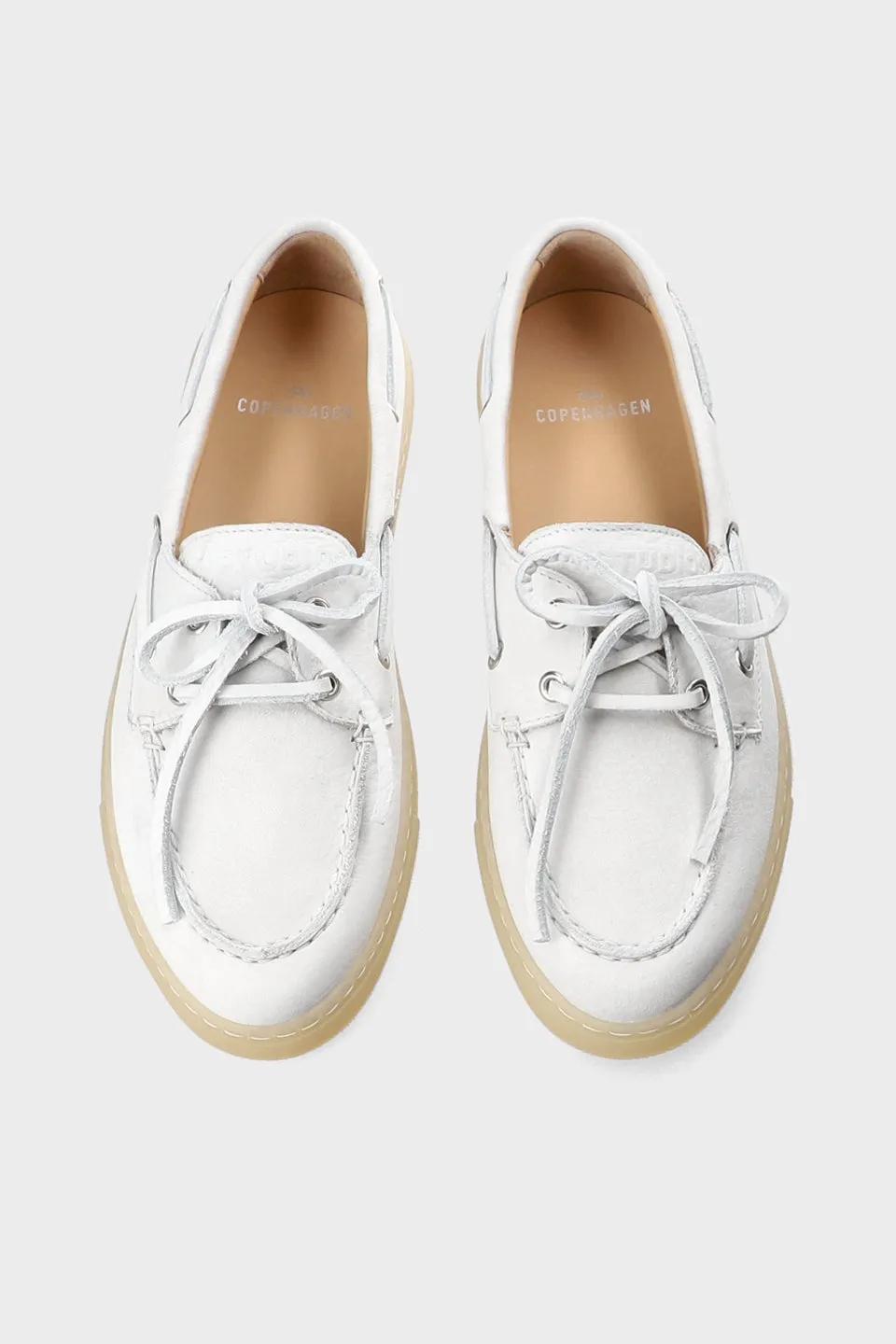 COPENHAGEN STUDIO Loafer i hvit skinn med snring