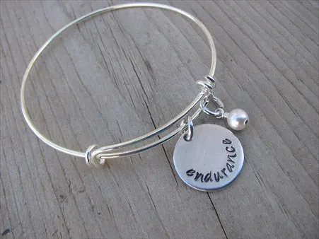 Endurance Inspiration Bracelet- "endurance"  - Hand-Stamped Bracelet  -Adjustable Bangle Bracelet with an accent bead of your choice