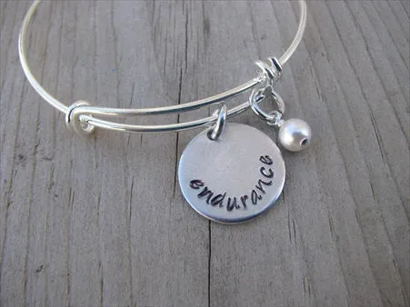 Endurance Inspiration Bracelet- "endurance"  - Hand-Stamped Bracelet  -Adjustable Bangle Bracelet with an accent bead of your choice