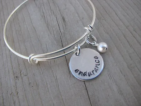 Endurance Inspiration Bracelet- "endurance"  - Hand-Stamped Bracelet  -Adjustable Bangle Bracelet with an accent bead of your choice
