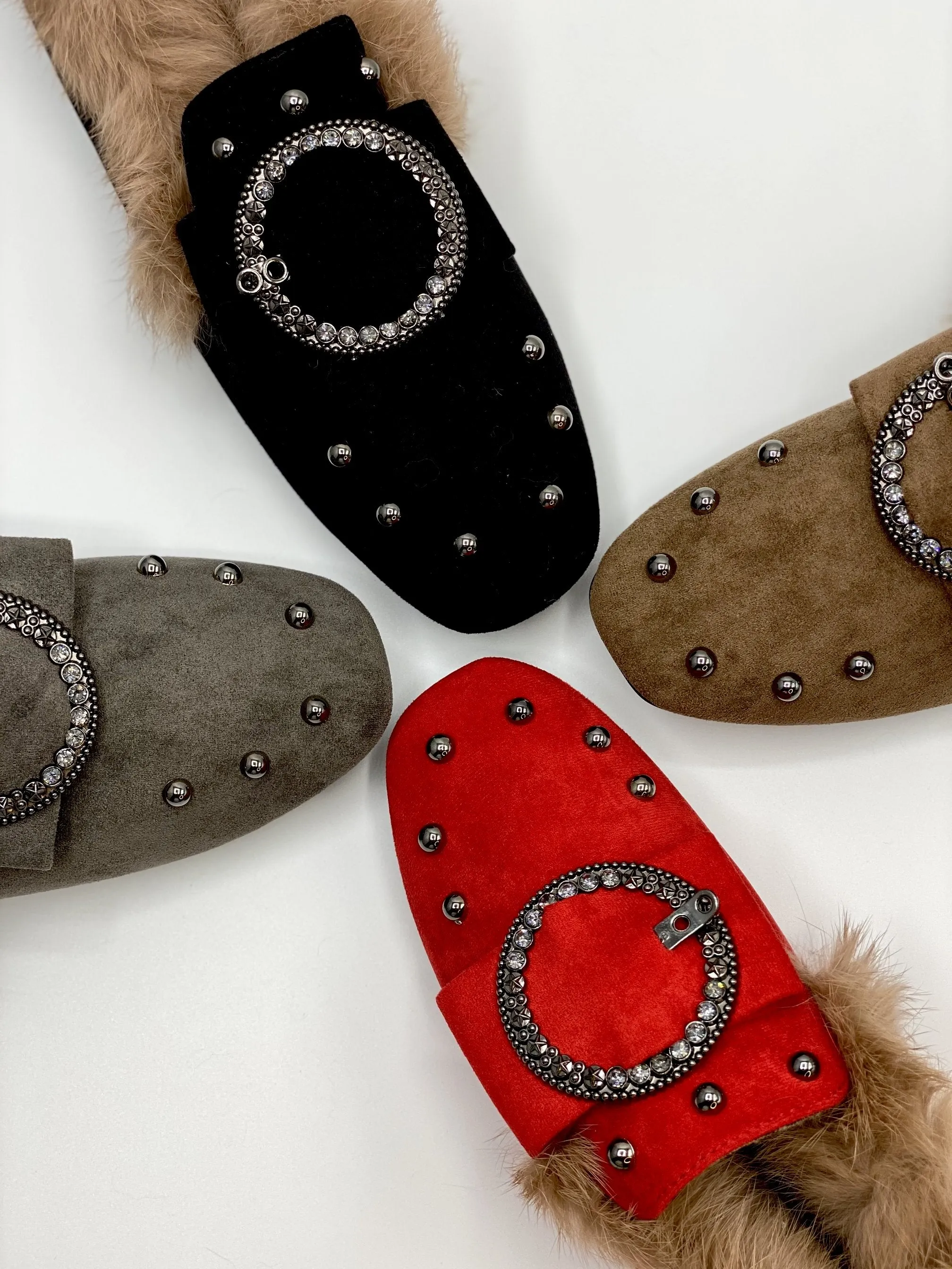 Forever Comfort Studded Faux Fur Loafers (Red)