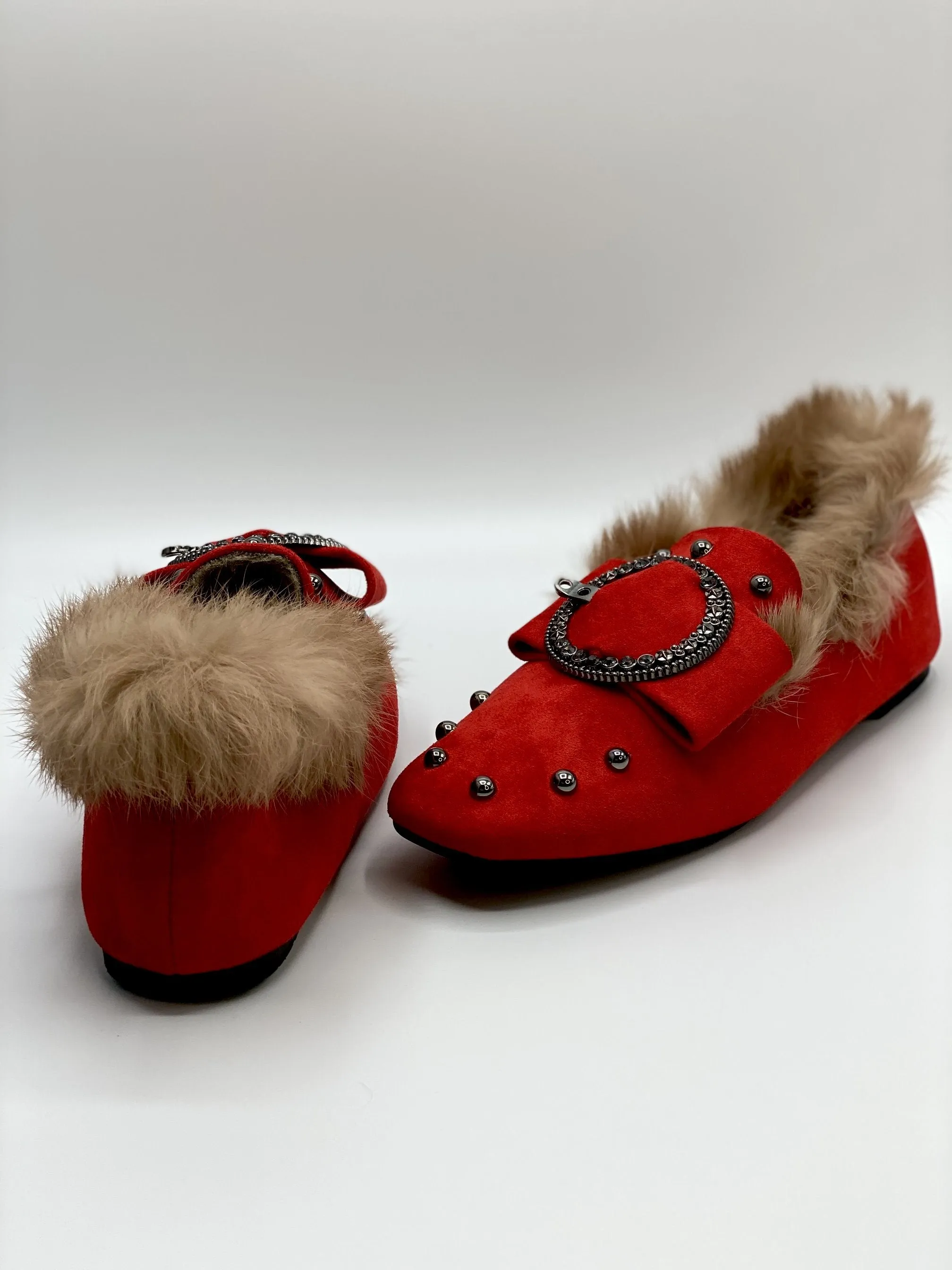 Forever Comfort Studded Faux Fur Loafers (Red)