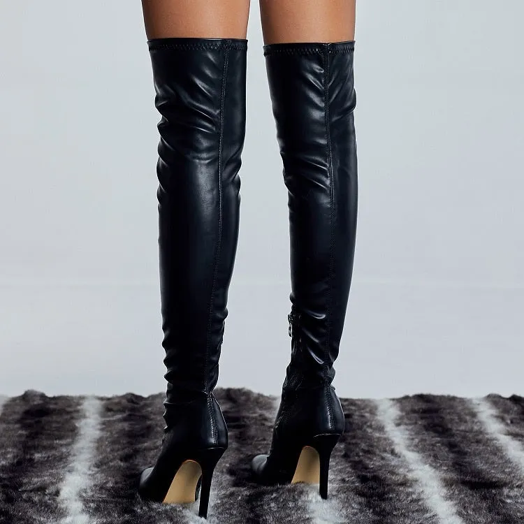High Heel Slip-on Knee high Boot Shoes with Pointed Toe