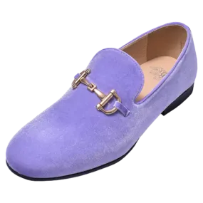 Lavender Men's Velvet Luxury Design Slip-On Loafer with Gold Buckle