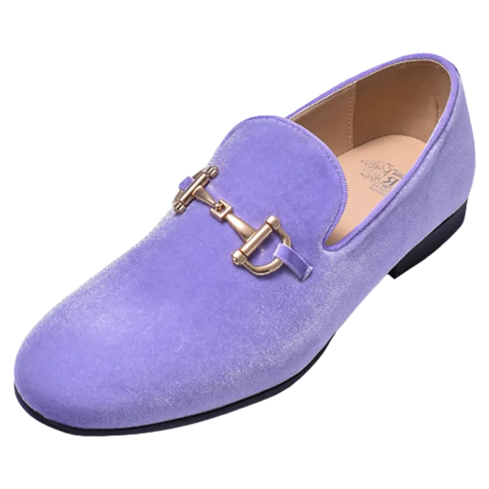 Lavender Men's Velvet Luxury Design Slip-On Loafer with Gold Buckle
