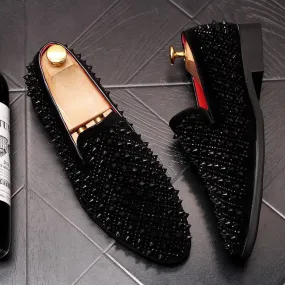 Luxury Brand Men's Fashion Rivets Shoes Black Punk Flats Loafers