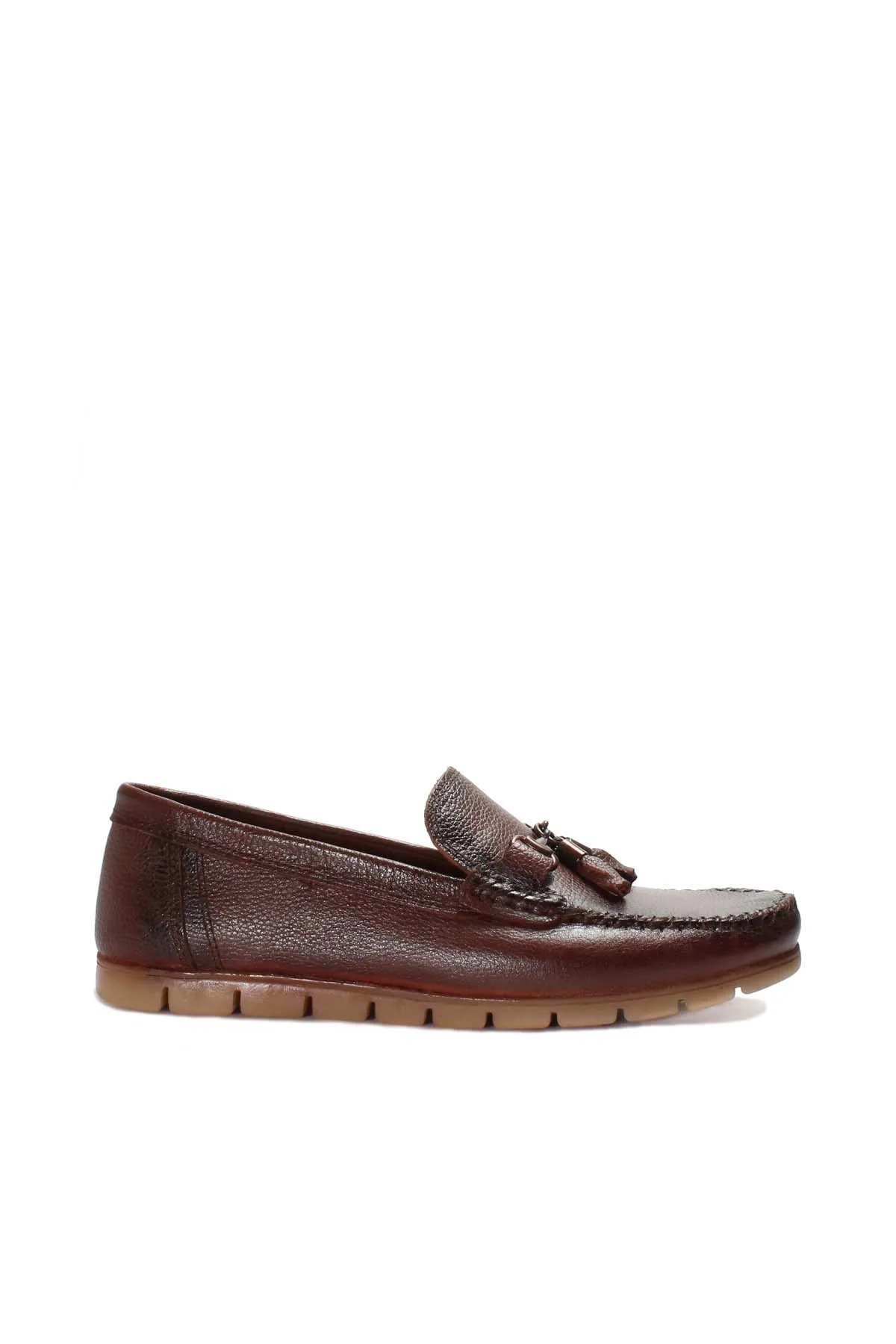 Men's Brown Leather Tassel Loafers - Wessi