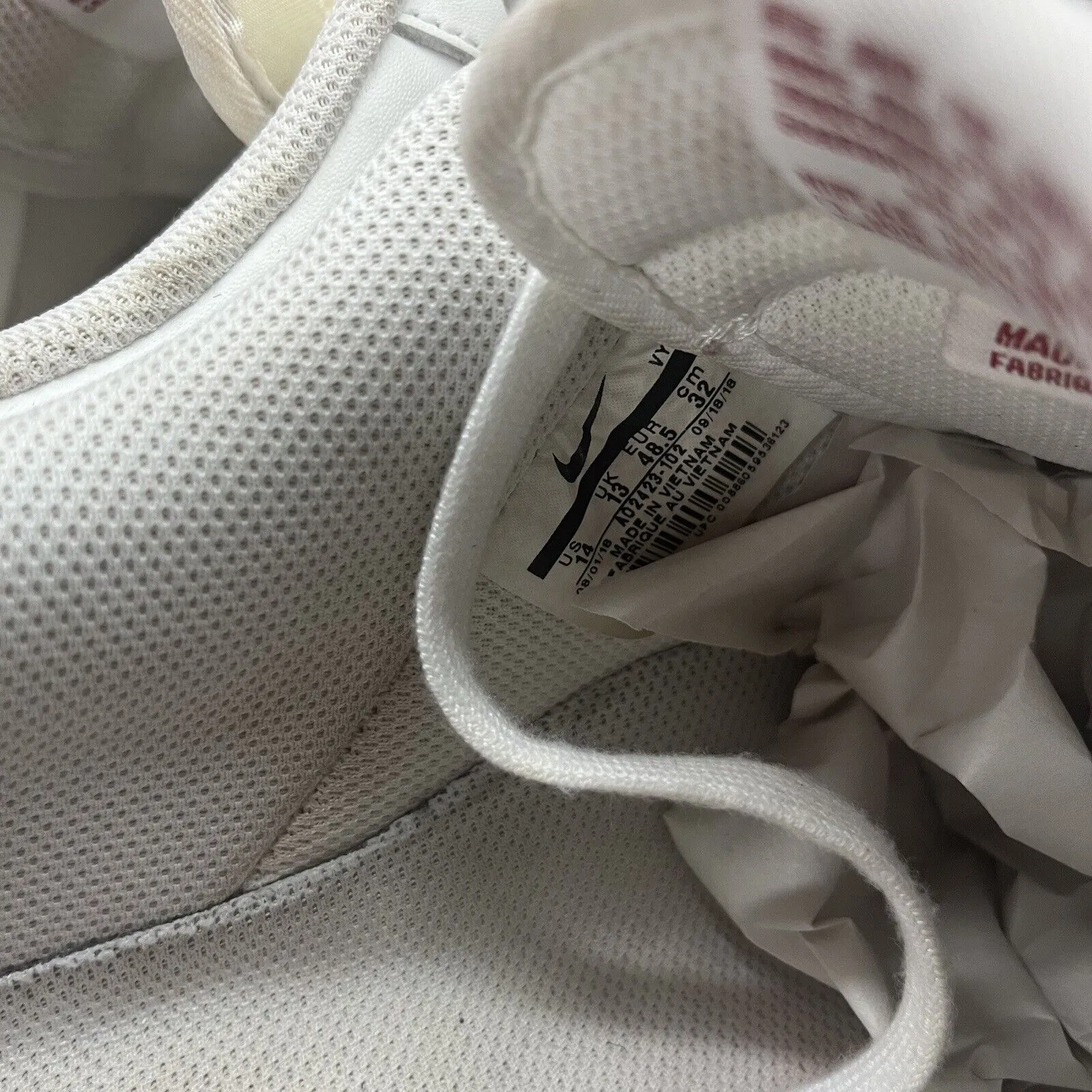 Nike Air Force 1 Low White Gym Red AO2423 102 Men's Size 14 Missing An Insole