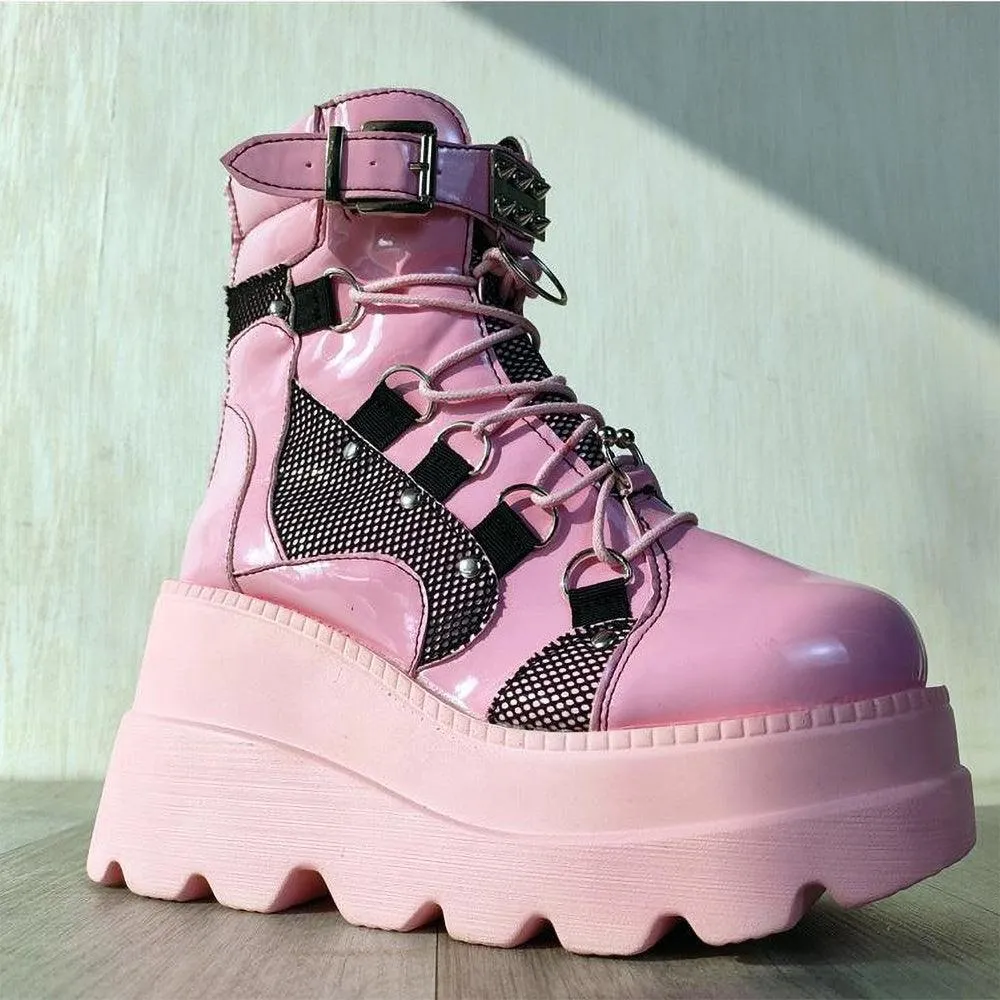 Pastel Goth Lace-Up Boots, Lovely Casual Comfort Shoes For Women