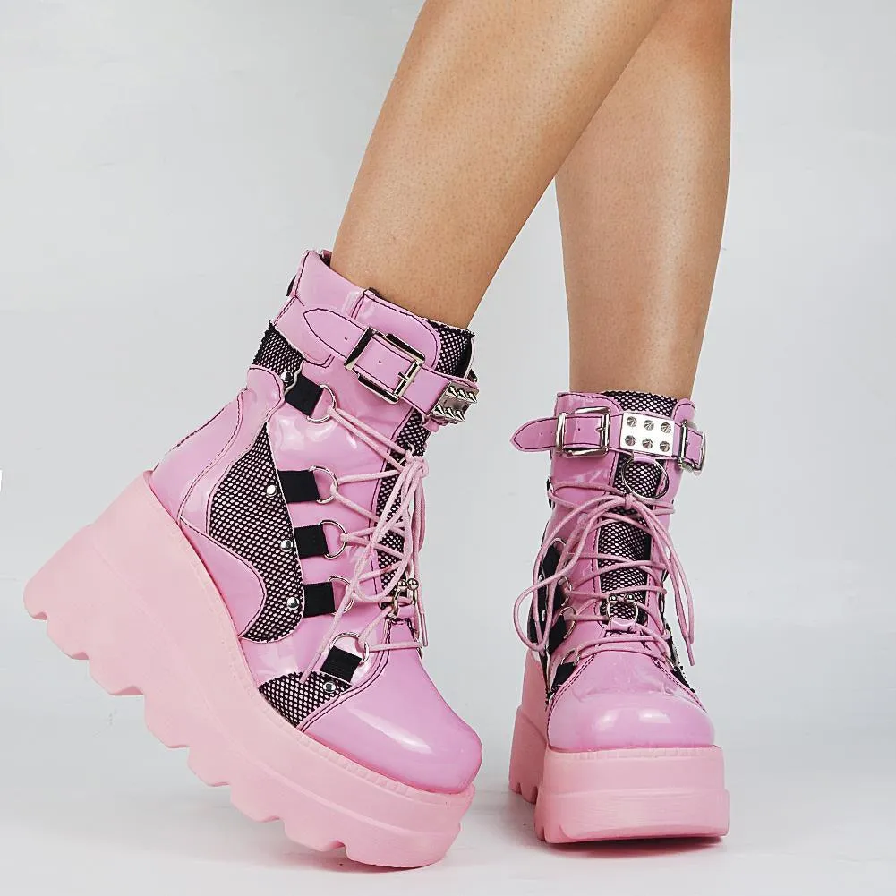 Pastel Goth Lace-Up Boots, Lovely Casual Comfort Shoes For Women