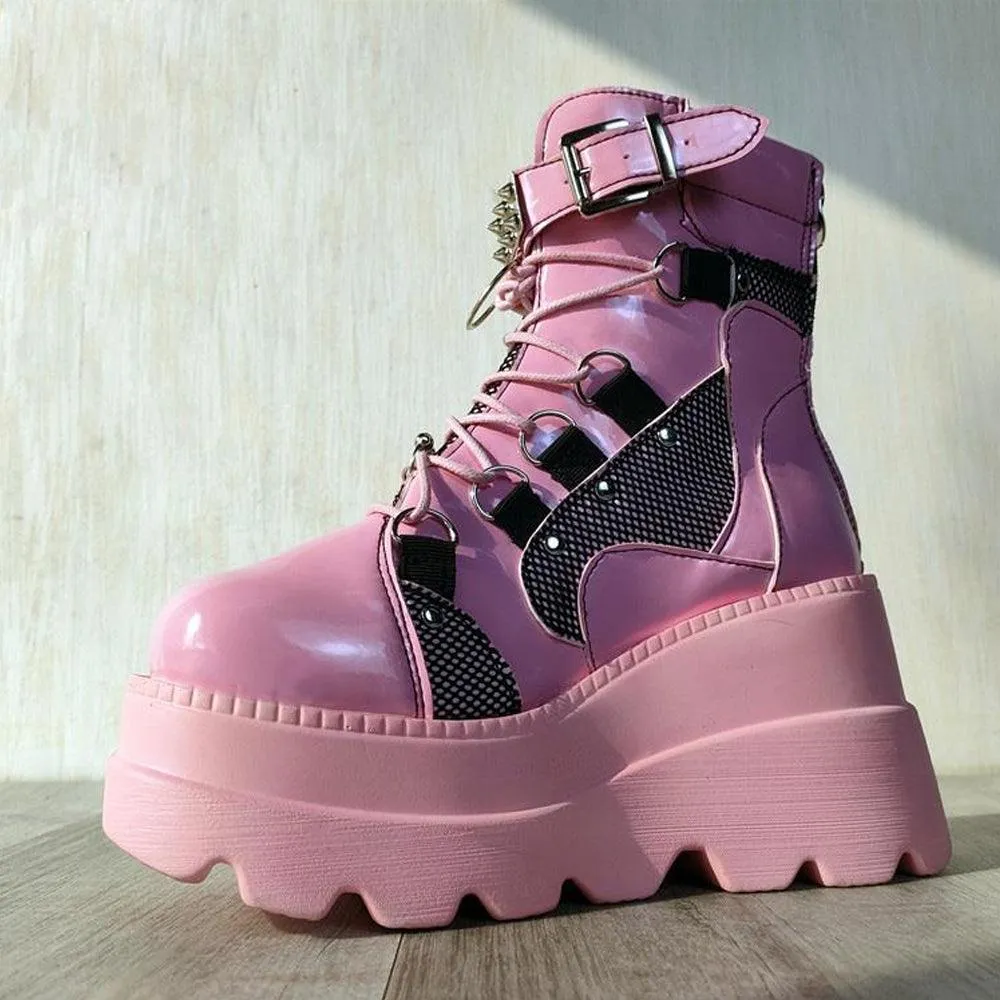 Pastel Goth Lace-Up Boots, Lovely Casual Comfort Shoes For Women