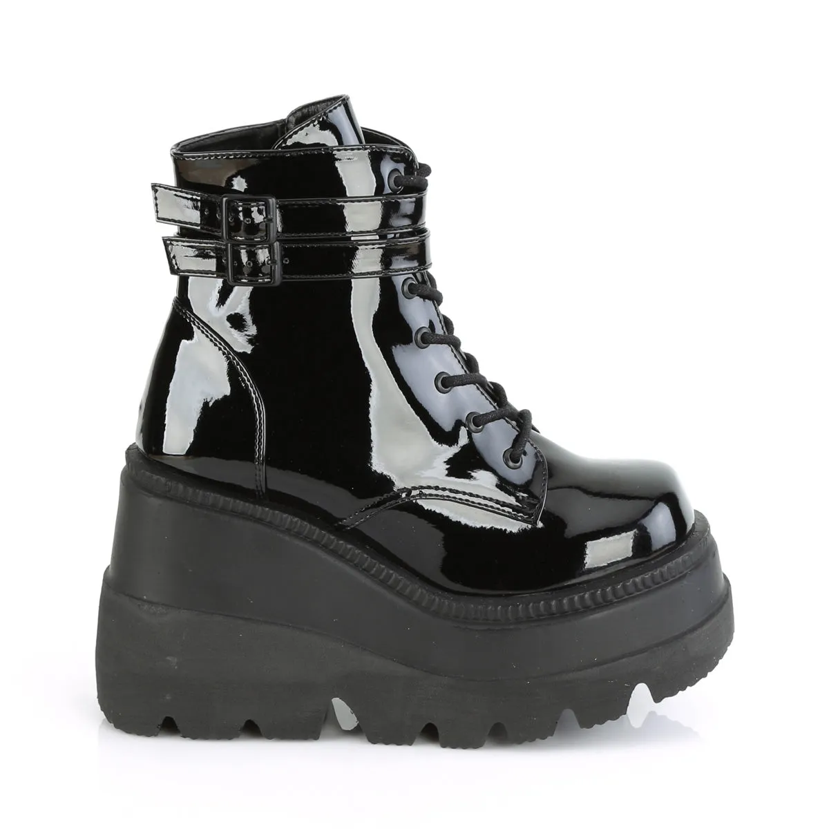 SHAKER-52 DemoniaCult Black Patent Sexy Women's Ankle Boots (Alternative Footwear)