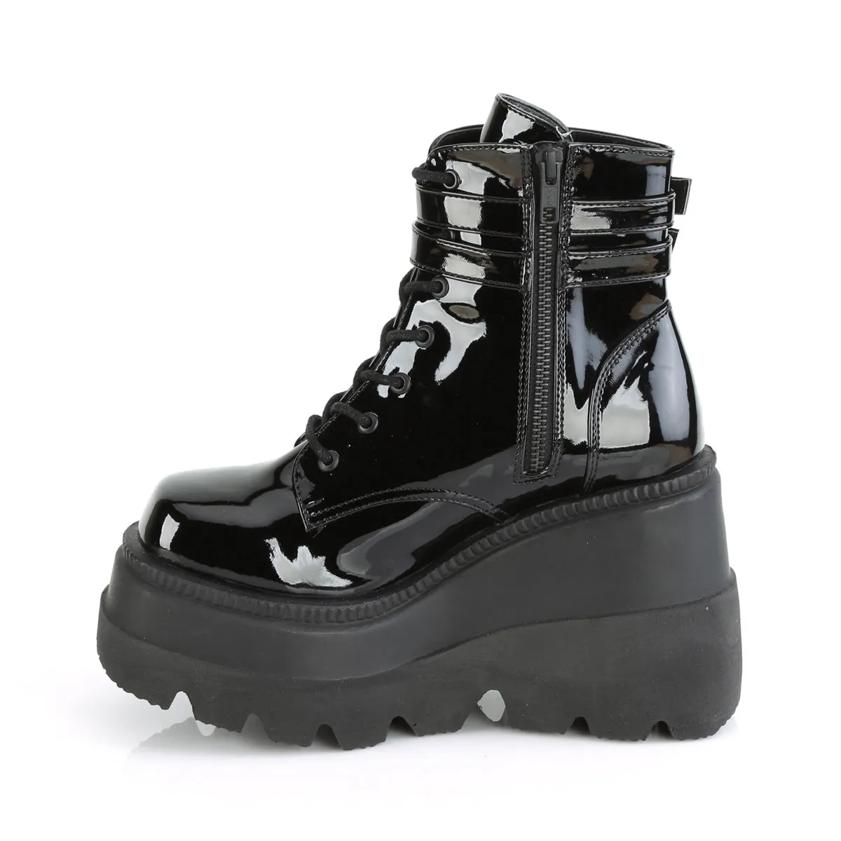 SHAKER-52 DemoniaCult Black Patent Sexy Women's Ankle Boots (Alternative Footwear)