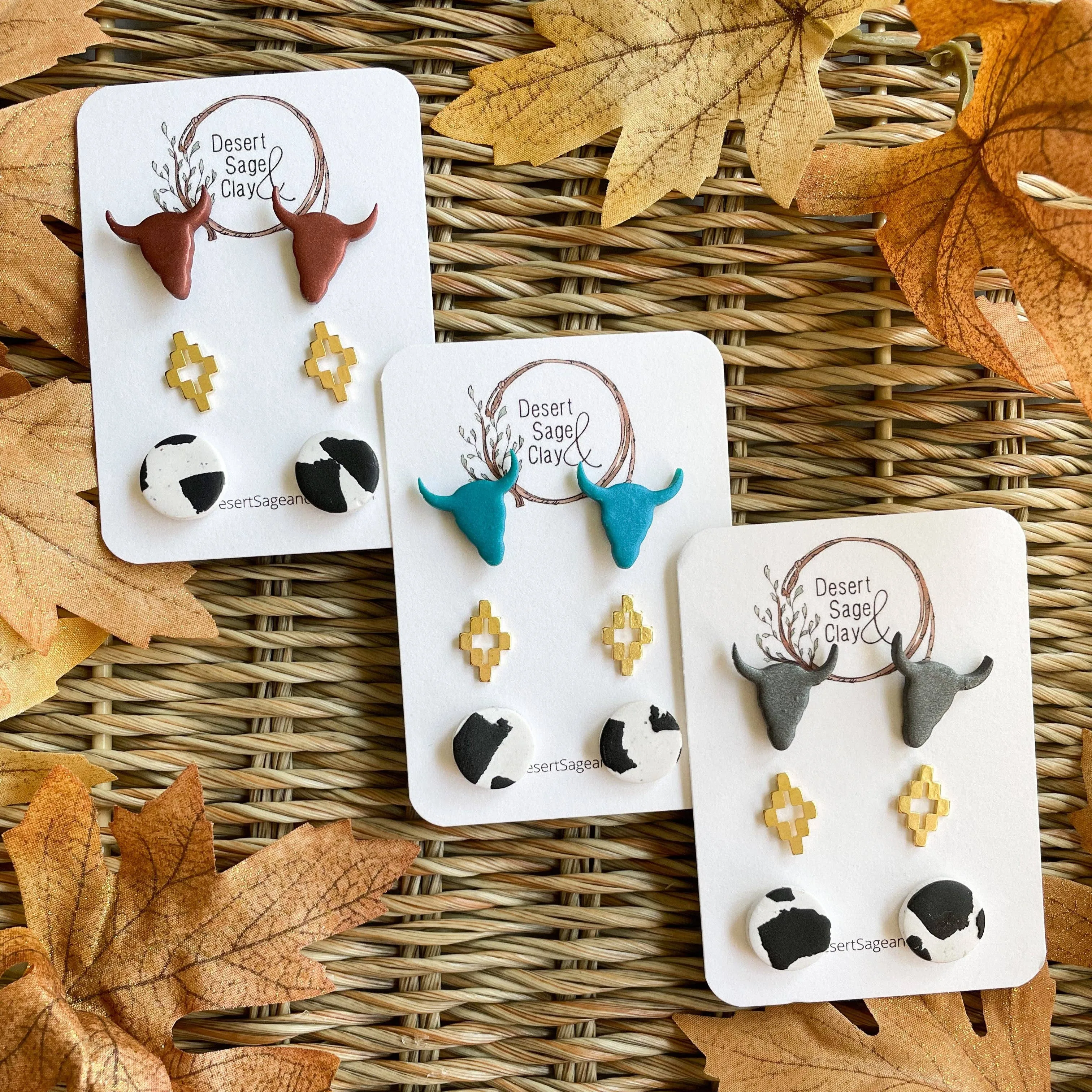 Western Clay Earring Bull Stud Pack (Copper)