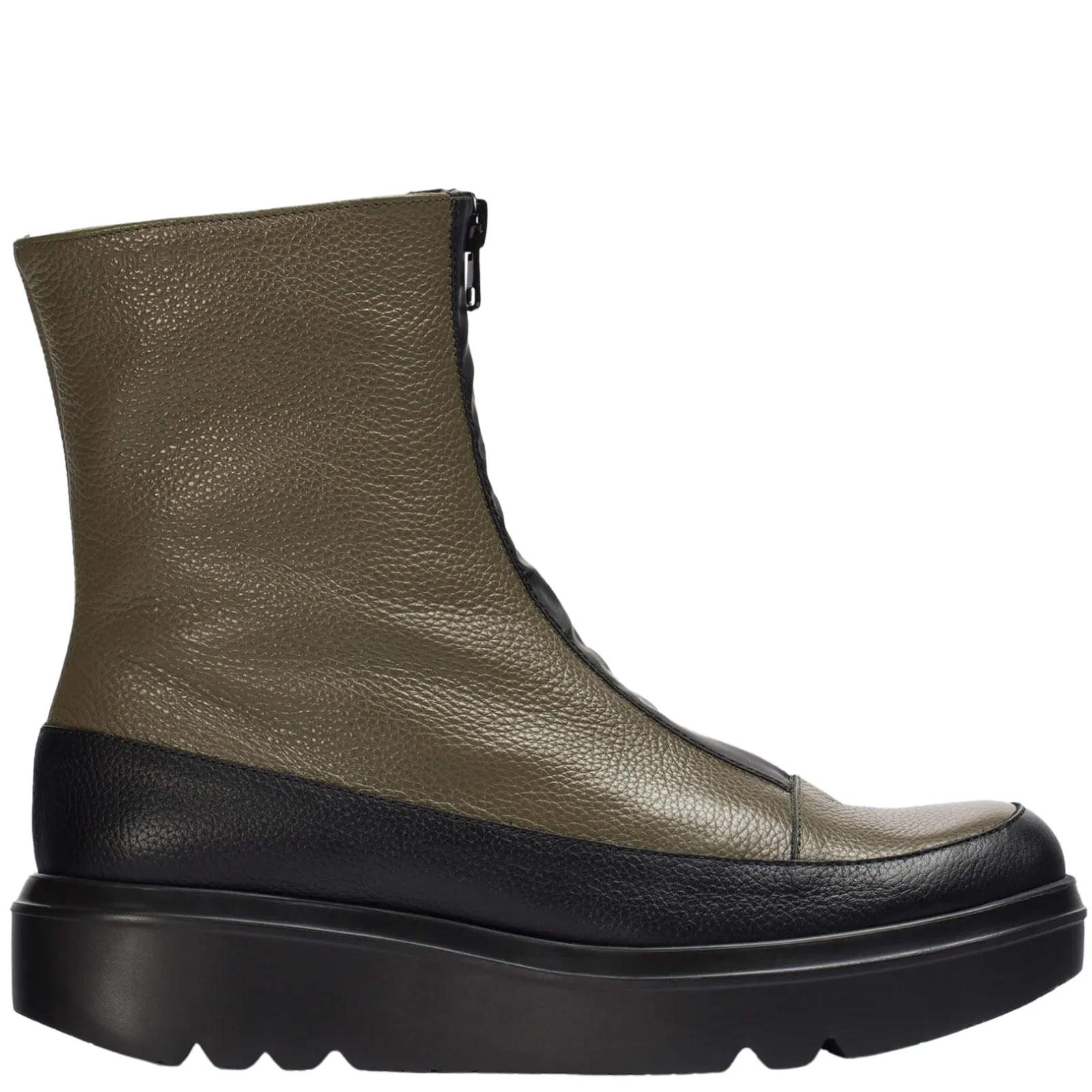 Wonders Olive Leather Front Zip Sneaker Boots